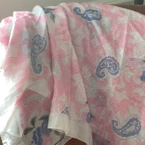 Rachel Kennedy  100% silk scarf. Pink, white, blue with polka dots Made in India
